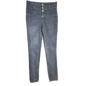 Refuge High Rise Dark Gray Wash Skinny Jeans Three Button Detail‎ Casual Size 28